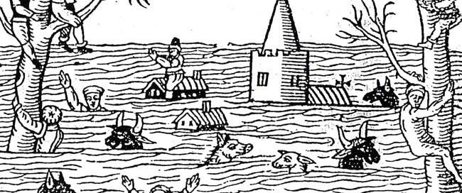 An illustration of the devastation during the Bristol Channel flood of 1607. Around 2,000 people are thought to have died. Photograph: Hulton Archive